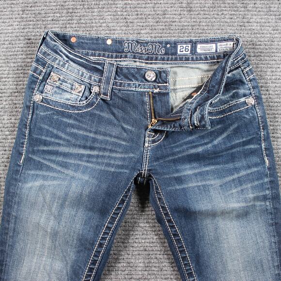 Miss Me Jeans Womens 26 Blue Signature Straight Embellished Flap Pockets - Picture 4 of 9